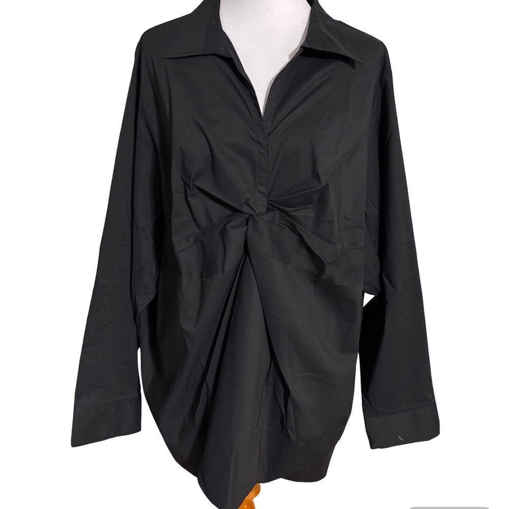 Lands' End Black Plus Size V Neck Blouse